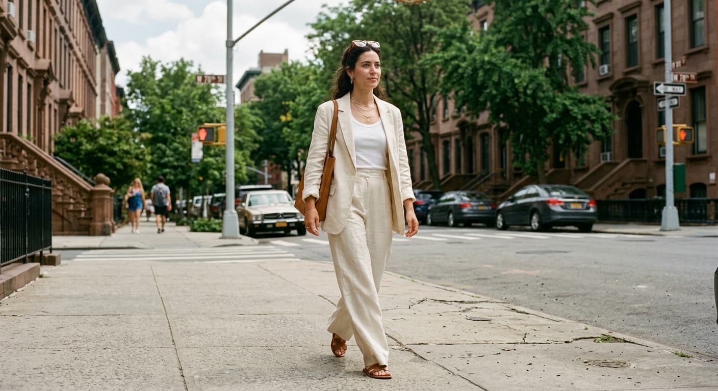 Editorial example of relaxed summer tailoring with airflow and clean lines